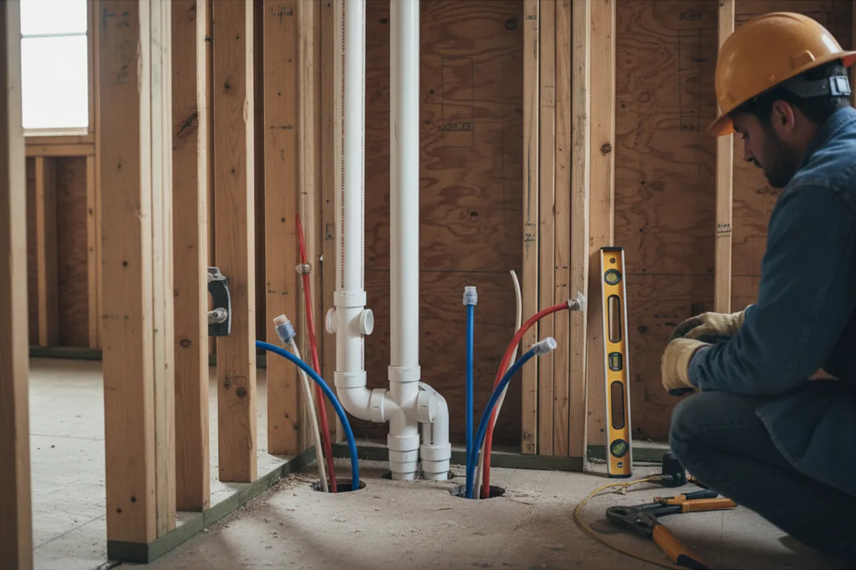 Drain and supply rough-in during Drain Cleaning in Deferiet